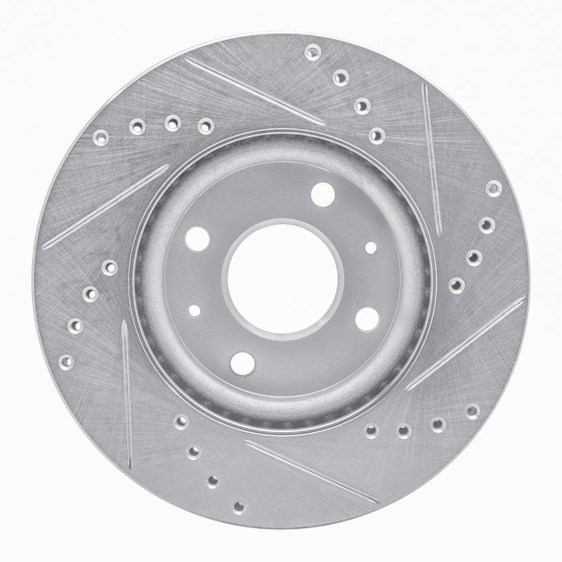 Ford Fiesta Brake Rotor (1) - Front Left - R1 Concepts - Drilled & Slotted - Silver - `96-`04